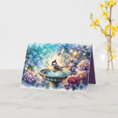 Cardinal at Birdbath Dreamy Garden Ar Karte (Gelbe Blume)