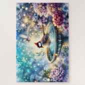 Cardinal at Birdbath Dreamy Garden Ar Puzzle (Vertikal)