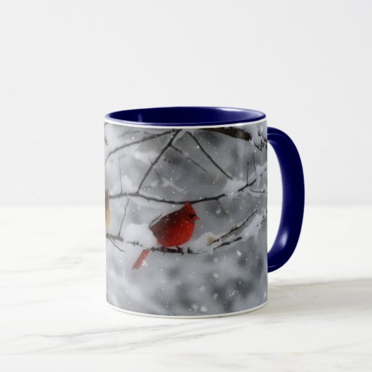 Cardinal Bird Couple in Snow Tree Nature Mug Tasse (VorderseiteRechts)