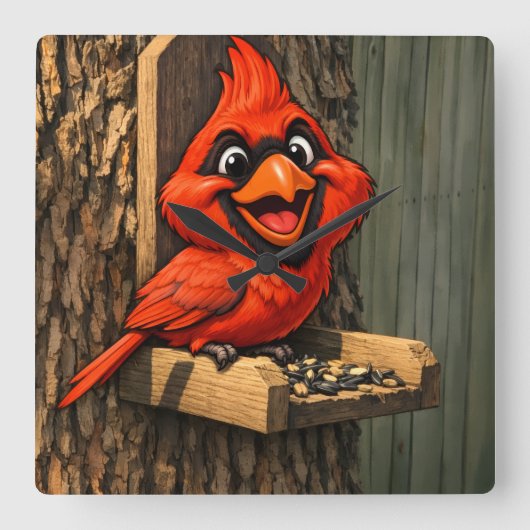 Cardinal Caricature Quadratische Wanduhr (Vorderseite)