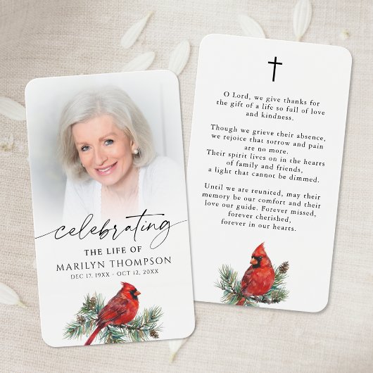 Cardinal Celebration of Life Photo Memorial Card