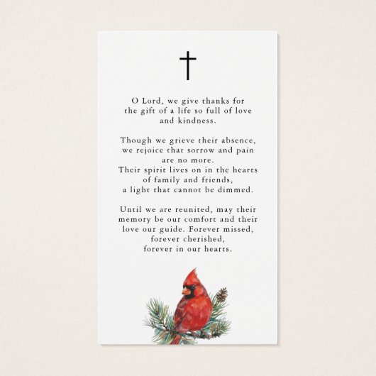 Cardinal Funeral Loving Memory Cross Prayer Card (Rückseite)