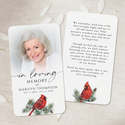 Cardinal In Loving Memory Photo Prayer Card