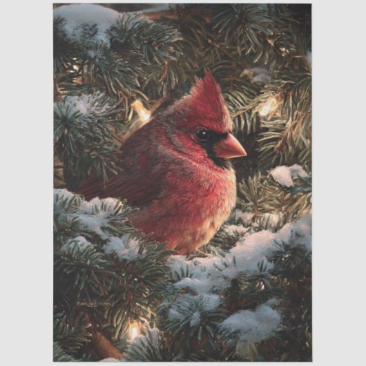 Cardinal in Snowy Pine Decoupage Seidenpapier (Vorderseite)