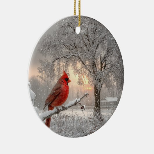 Cardinal On a Snowy Branch Ceramic Circle Ornament (Rechts)