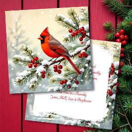 Cardinal on a Snowy Branch Personalized Christmas Feiertagskarte
