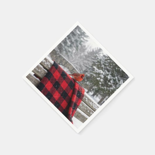 Cardinal On a Snowy Plaid Blanket Serviette (Ecke)