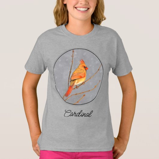Cardinal on Branch Painting - Original Bird Art T- T-Shirt (Vorderseite)