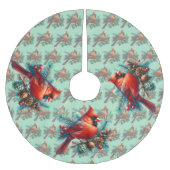 Cardinal on Pine Branch with Winter Berries Polyester Weihnachtsbaumdecke (Vorderseite)