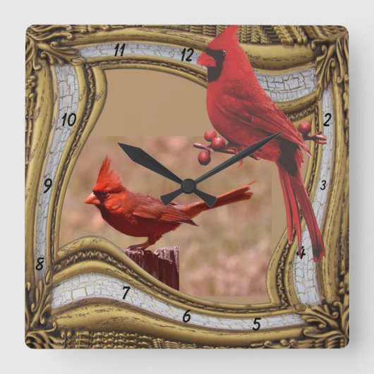CARDINAL ON THE FRAME SQUARE WALL CLOCK QUADRATISCHE WANDUHR (Vorderseite)