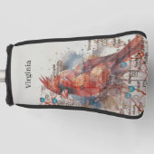 Cardinal on Virginia Road Map Watercolor Art Golf Headcover (Vorderseite)