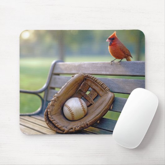 Cardinal with a Baseball in Glove Mousepad (Mit Mouse)