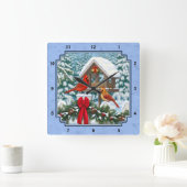 Cardinals Christmas Feast Blue Quadratische Wanduhr (Zuhause)