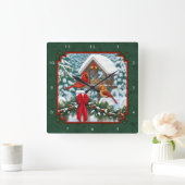 Cardinals Christmas Feast Green Quadratische Wanduhr (Zuhause)