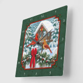 Cardinals Christmas Feast Green Quadratische Wanduhr (Winkel)