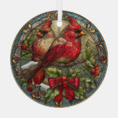 Cardinals on Holly Branch with Red Ribbon Ornament Aus Glas (Rückseite)