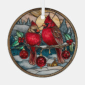 Cardinals on Holly Branch with Snowy Cabin Ornament Aus Glas (Rückseite)