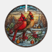 Cardinals on Snowy Branch with Holly Ornament Aus Glas (Rückseite)