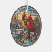 Cardinals on Snowy Branch with Holly Ornament Aus Glas (Vorderseite Rechts)