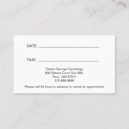 Cardiologist terminkarte (Rückseite)