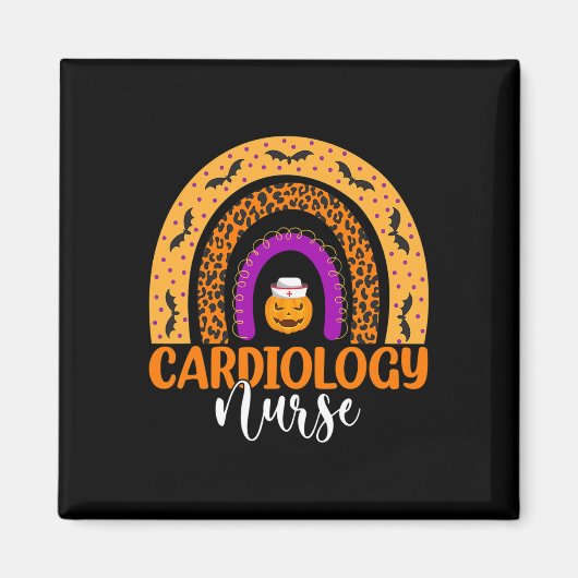 Cardiology Nurse Leopard Rainbow Halloween Pumpkin Magnet (Vorne)