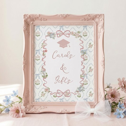 Cards and Gifts Pink Bow Graduation Sign Poster
