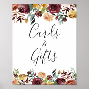 Cards and Gifts Rustic Fall Burgundy Floral Sign Poster
