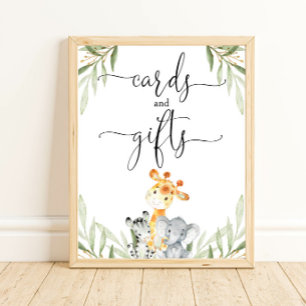 Cards and gifts safari animals baby shower sign poster