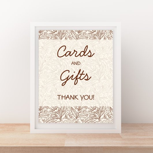 Cards & Gifts Warm Brown Floral Handwritten Font Poster