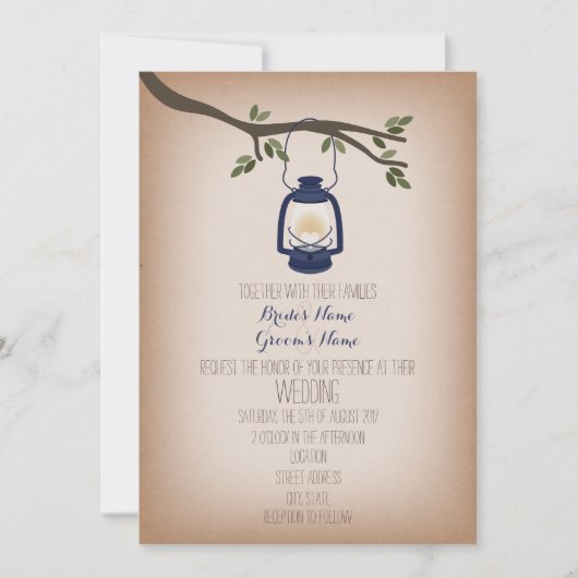 Cardstock Inspiriert Blue Camping Lantern Wedding Einladung (Vorderseite)