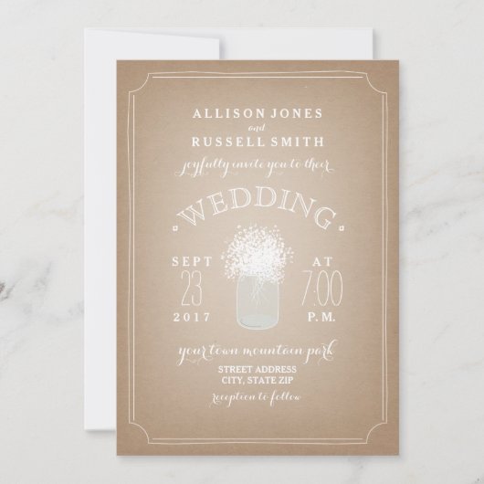 Cardstock Inspiriert Gipskraut Mason Jar Wedding Einladung (Vorderseite)