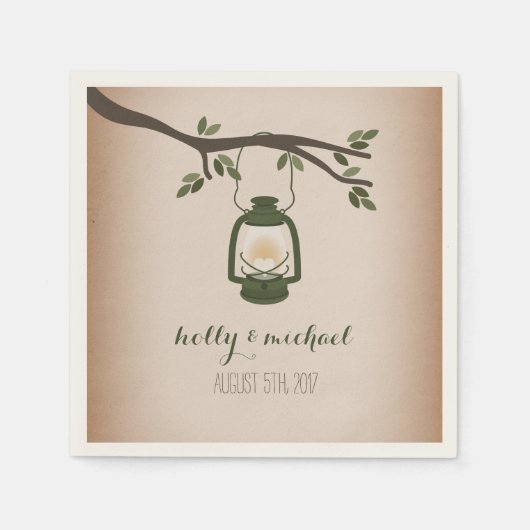 Cardstock Inspiriert Green Camping Lantern Wedding Serviette (Vorderseite)