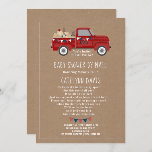 Cardstock Inspiriert Red Truck Baby Dusche per Pos Einladung (Vorne/Hinten)