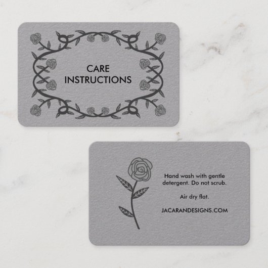 CARE ANWEISUNGEN Chic Elegant Rose Rahmen Luxe Visitenkarte (Vorne/Hinten)