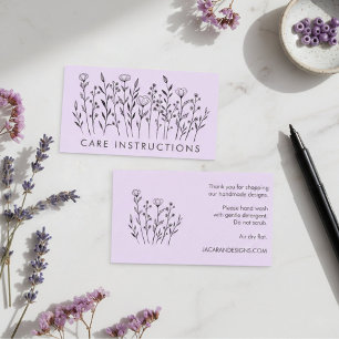 CARE ANWEISUNGEN Chic Elegante Wildblume Lavendel Visitenkarte