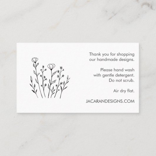 CARE ANWEISUNGEN schicke Elegante Wildblume Kunst, Visitenkarte (Rückseite)