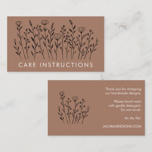 CARE ANWEISUNGEN schicke Elegante Wildblume Mocha Visitenkarte (Vorne/Hinten)
