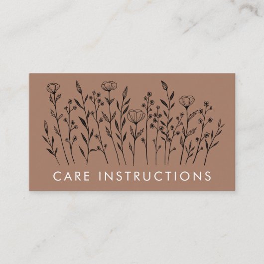 CARE ANWEISUNGEN schicke Elegante Wildblume Mocha Visitenkarte (Vorderseite)