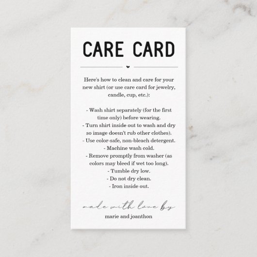 Care Card, hausgemachte Kerzen Shirt Schmuck Tumbl Begleitkarte (Vorderseite)