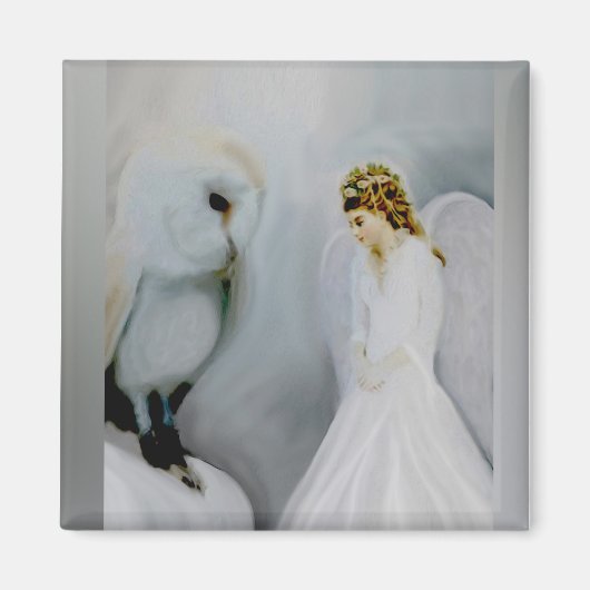 Care Guardian Angel and White Owl von Amelia Carri Magnet (Vorne)