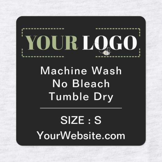 Care Instruction Size Website Square Black Garden Etiketten (Design 1)