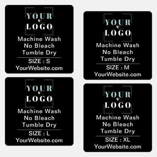 Care Instructions and Size Square Black Clothing Etiketten (Grün)