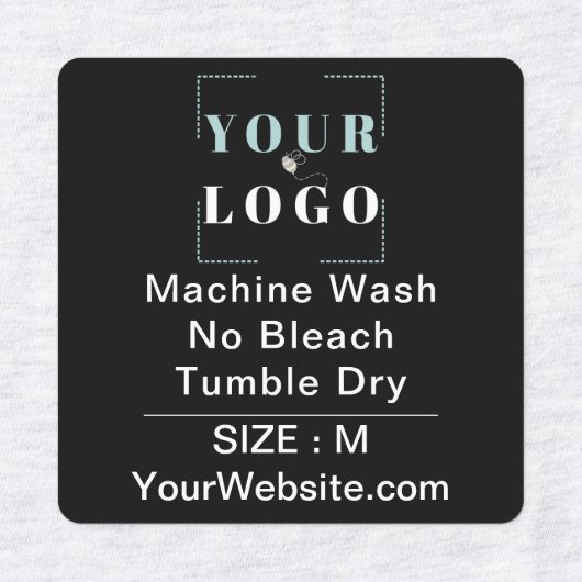 Care Instructions and Size Square Black Clothing Etiketten (Design 2)