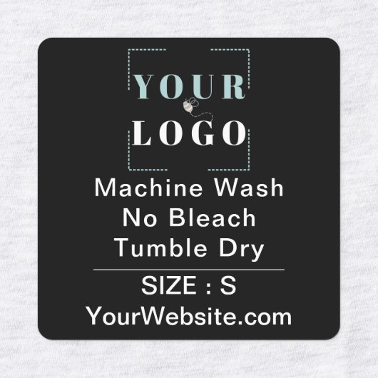 Care Instructions and Size Square Black Clothing Etiketten (Design 1)