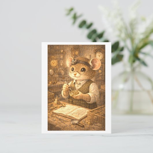 Career Mouse as Clock Maker Postkarte (Stehend Vorderseite)