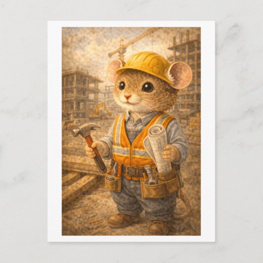Career Mouse as Construction Worker Postkarte (Vorderseite)