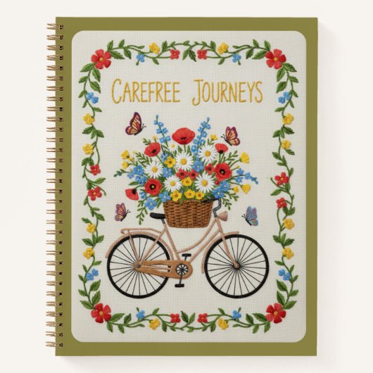 Carefree Journeys Embroidered Vintage Bicycle  Notizblock (Vorderseite)