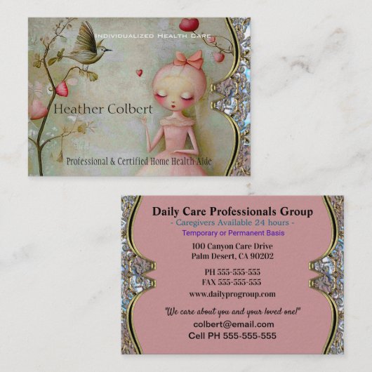 Caregiver Carrie Birdy Helper Visitenkarte (Vorne/Hinten)