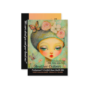 Caregiver Girl Butterfly Hat Helfer Visitenkarte