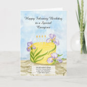 Caregiver Happy February Irises Birthday Cake Karte (Vorderseite)